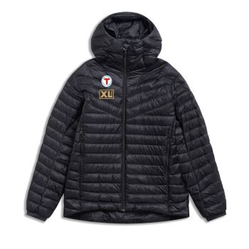 Bergans lett dunjakke med hette Svart Herre, med DNT og XL-BYGG merker